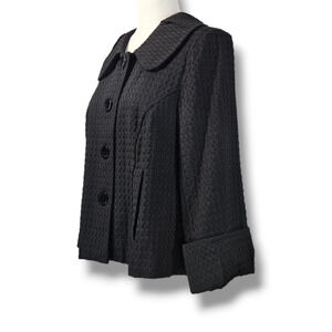 VTG EUC Du Jour Black Textured Rounded Flat Collar Button-Down Jacket Size M